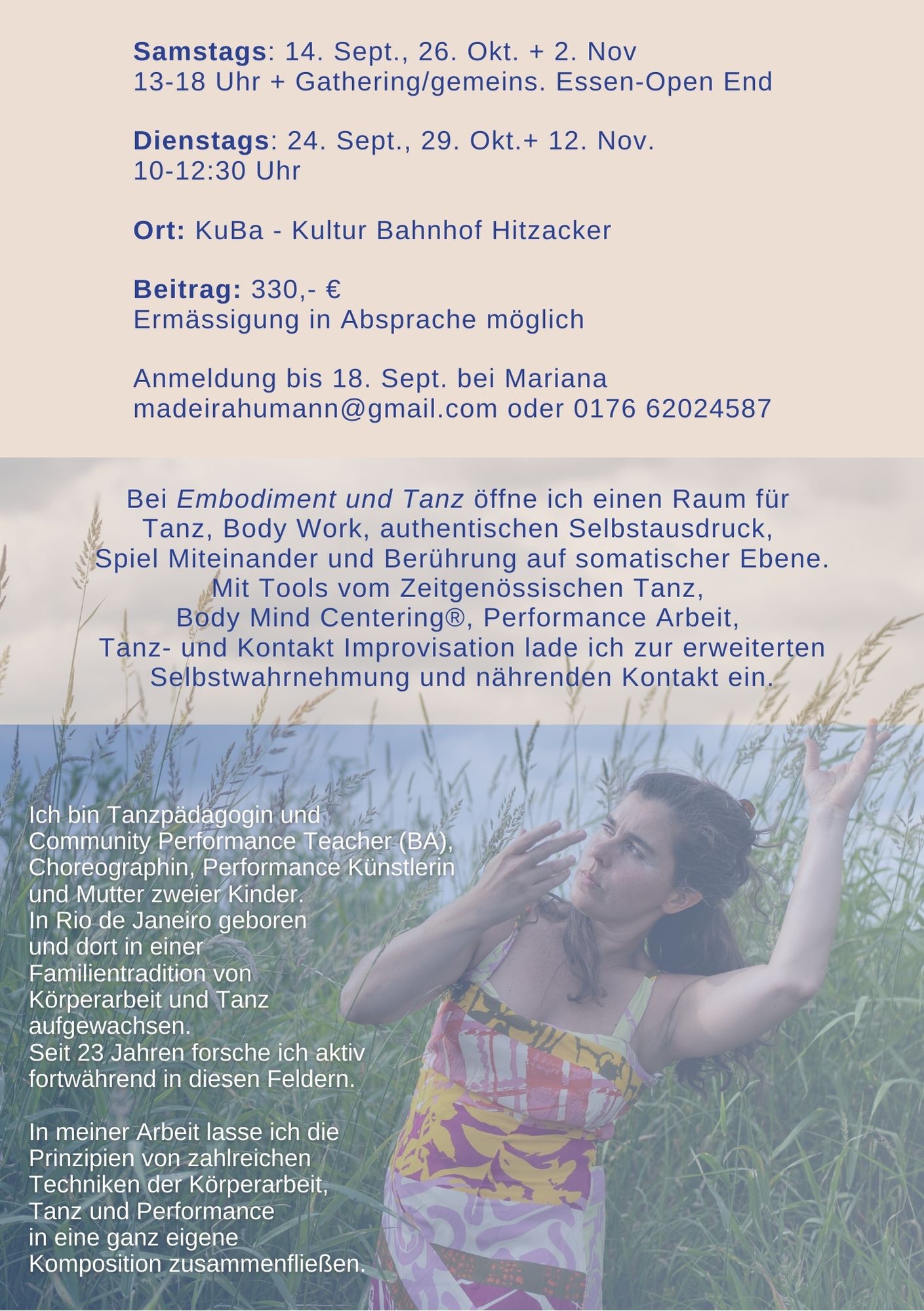 Embodiment und Tanz Intensiv Gruppe ab 14.09.24 13:00 Uhr